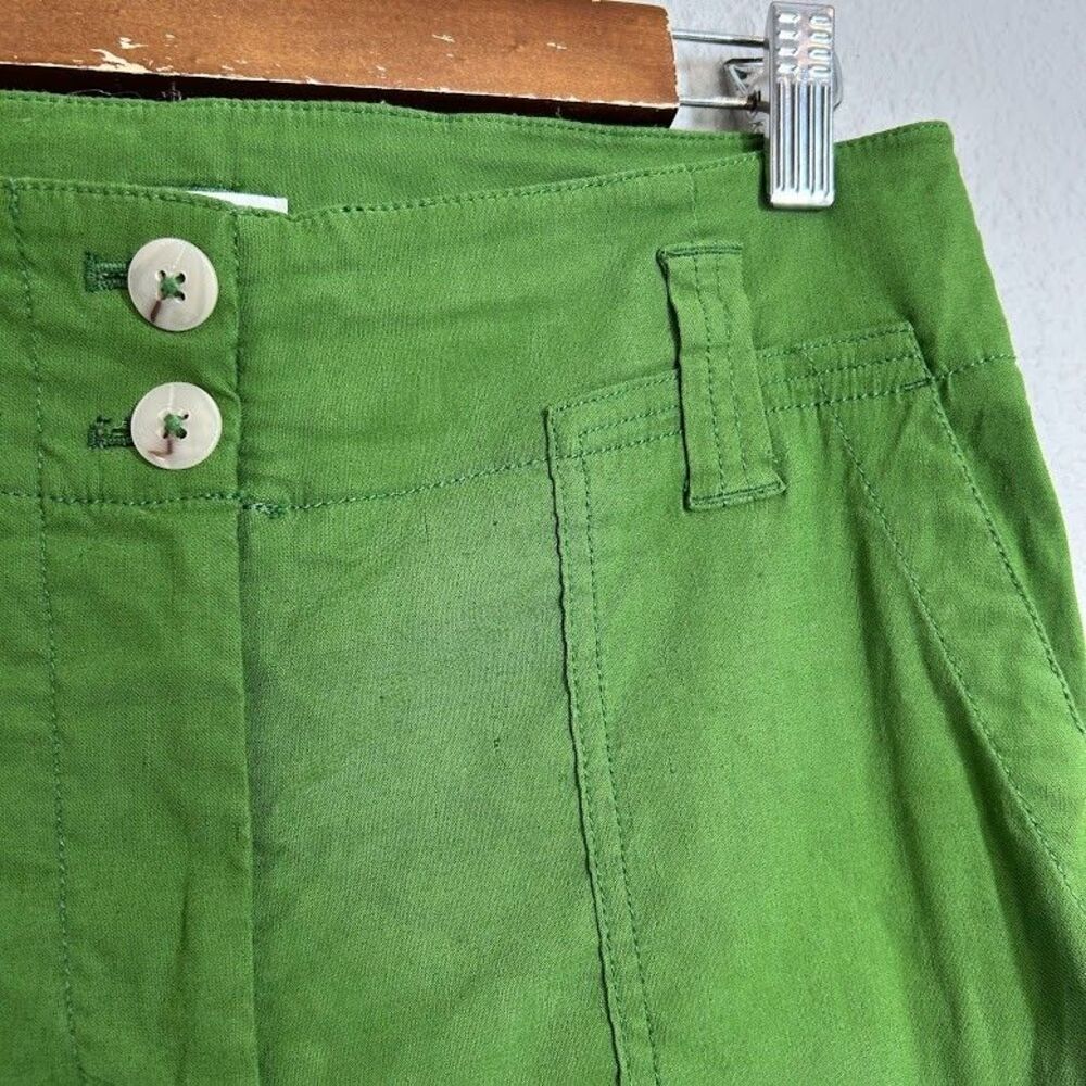 Anthropologie Maeve Naomi High Rise Wide Leg Trouser Pant 4 Green Linen Blend - Picture 6 of 8